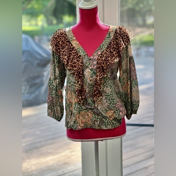 KACHEL X ANTHROPOLOGIE MIXED PRINT PEASANT BLOUSE - Picture 3 of 12